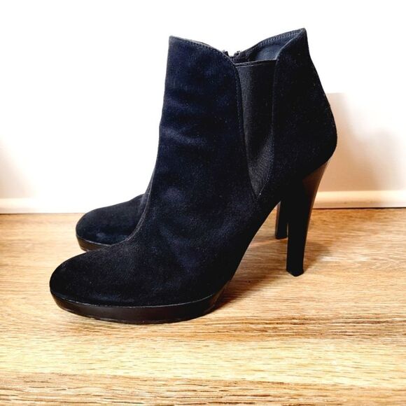 Stuart Weitzman Black Suede Platform Side Zip Ankle Stilleto Boots Size 9.5 - Picture 1 of 7